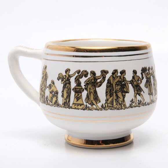 Vintage Arguros 24K Gold Greek Ceramic Cup & Saucer Set Handmade Greece White - Picture 10 of 15